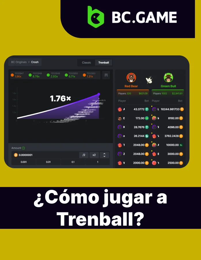 Prueba BC Game trenball, variación del juego Crash