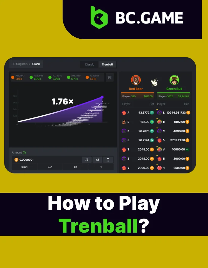 Try BC Game trenball, variation of the Crash game